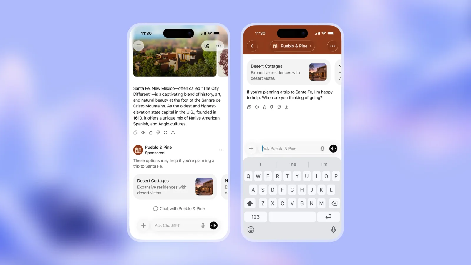 chatGPT ads in chat for hotel (used in Free and Go accounts)
